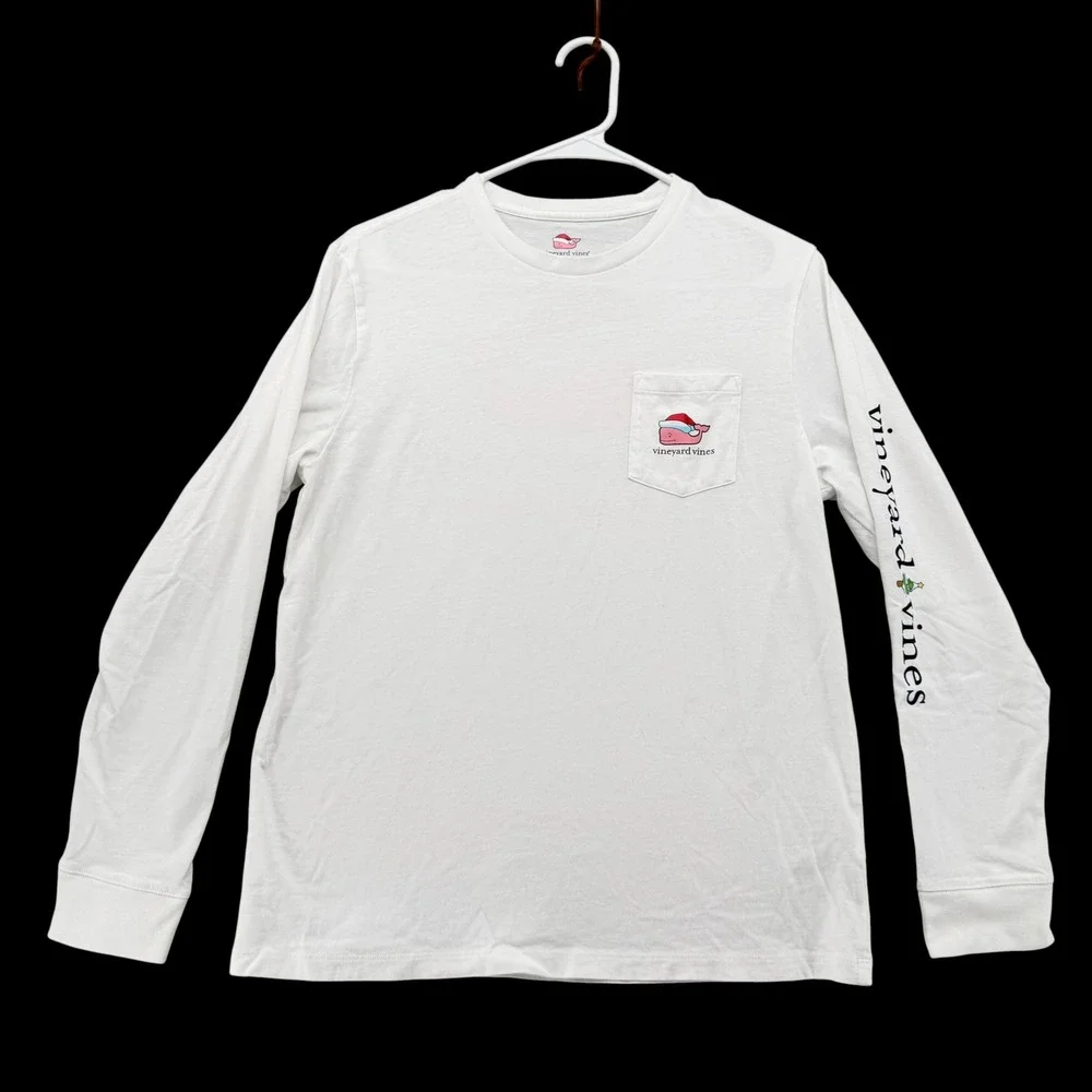 Vineyard Vines Kids XL 18 White Long Sleeve Merry Christmas Santa Whale T-Shirt